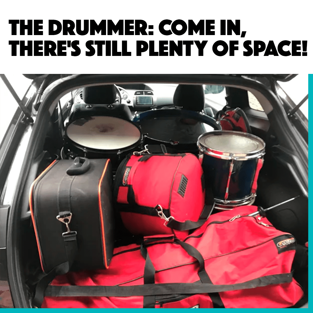 A classic joke among musicians - while guitarists and vocalists travel light, drummers always have the most gear to haul!