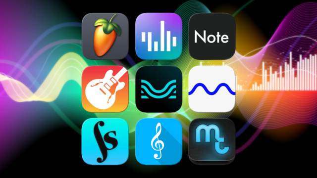 Collection of popular music production apps for musicians in 2026 including DAWs, AI tools, and sheet music apps on mobile devices