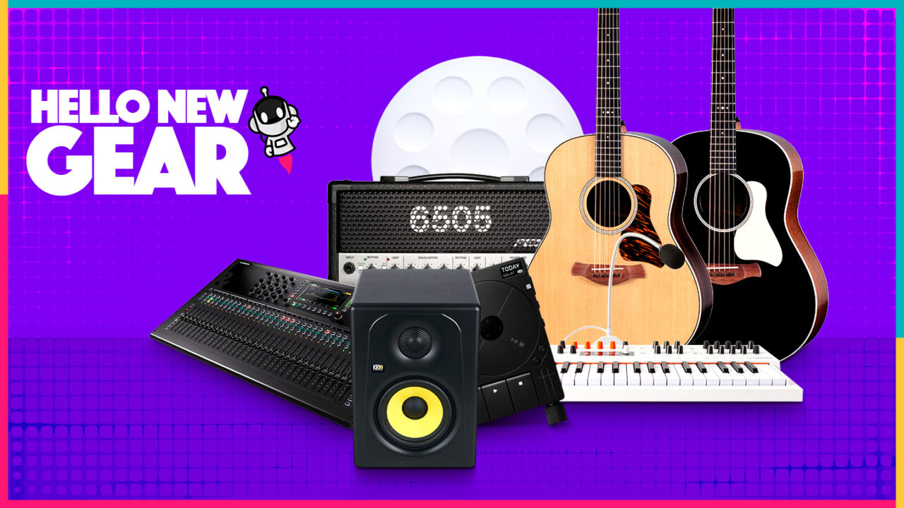 New music gear July 2025 featuring guitars, synthesizer, studio monitors, amplifier, mixer, , and more: Hello New Gear!