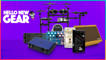 Electronic drum kits, audio interface, guitar pedals, and studio gear featured in Hello New Gear November 2025