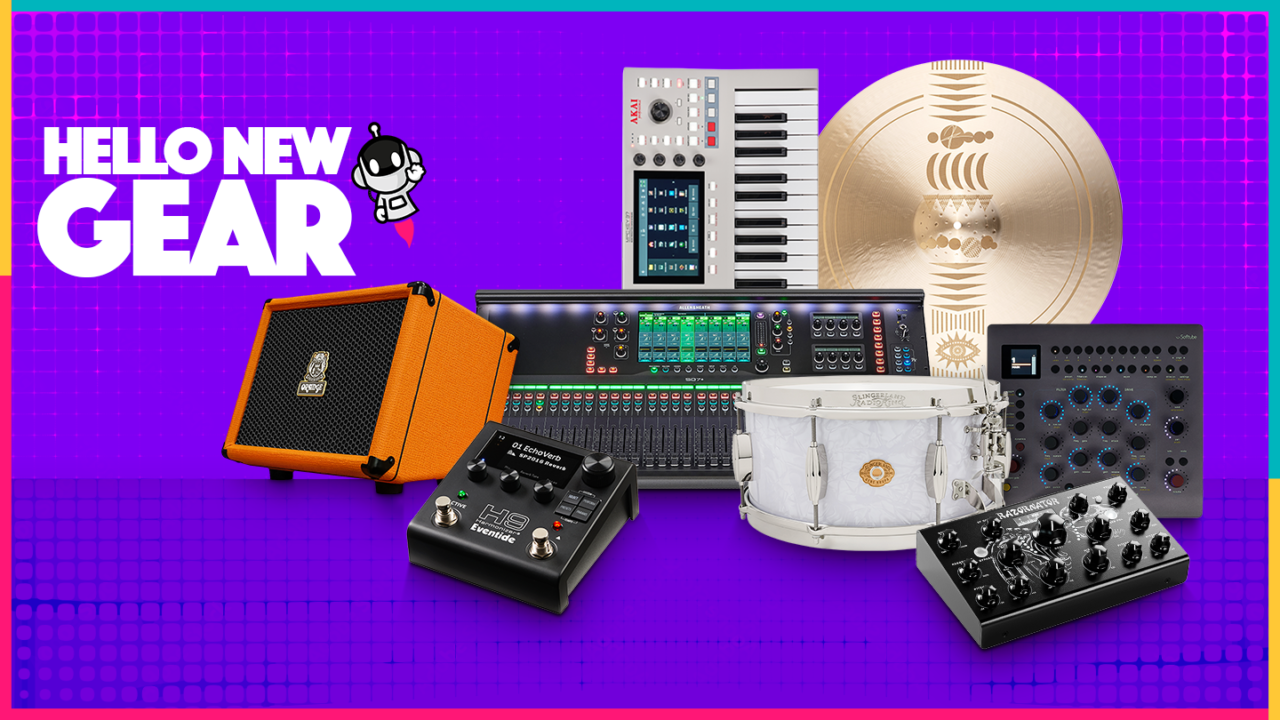 New music gear July 2026: AKAI MPC Key 37 G2, Eventide H9 Gen 2, Allen & Heath SQ+ mixers, Erica Synths Razornator and more on purple background